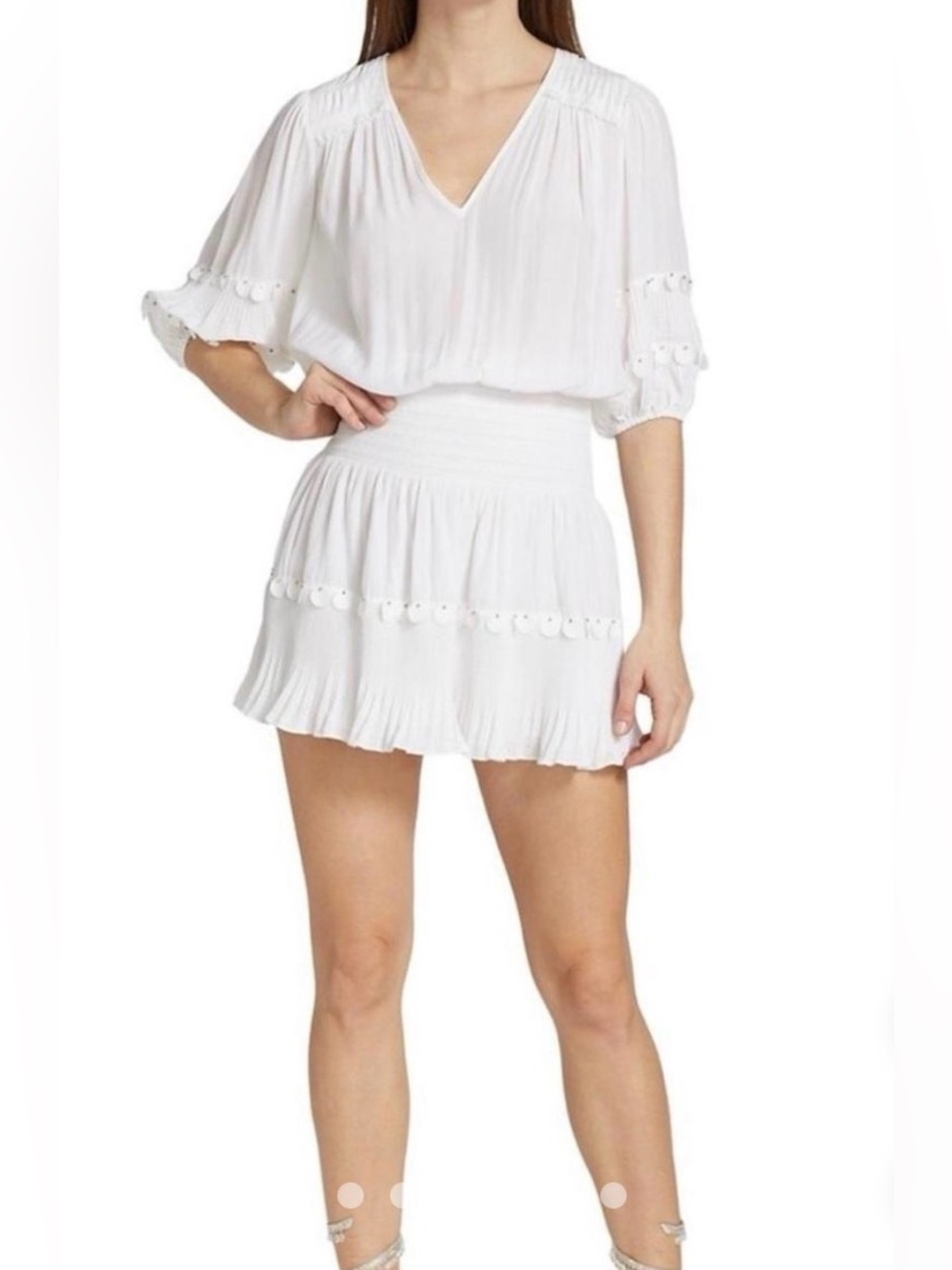 Ramy Brook Angelica Beaded Pleated V-Neck Mini Dress